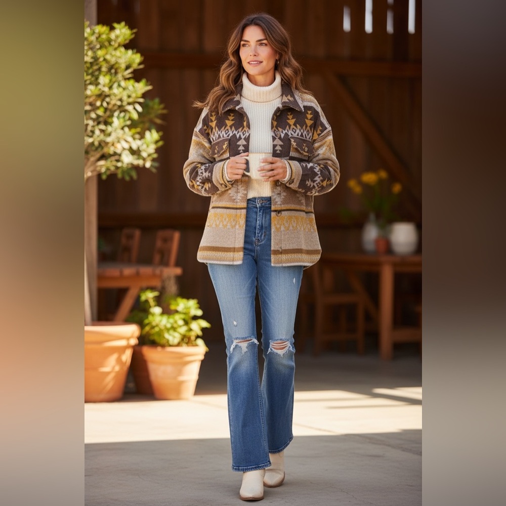 ✨Boutique✨ Brown and Yellow Aztec Women's Jacket